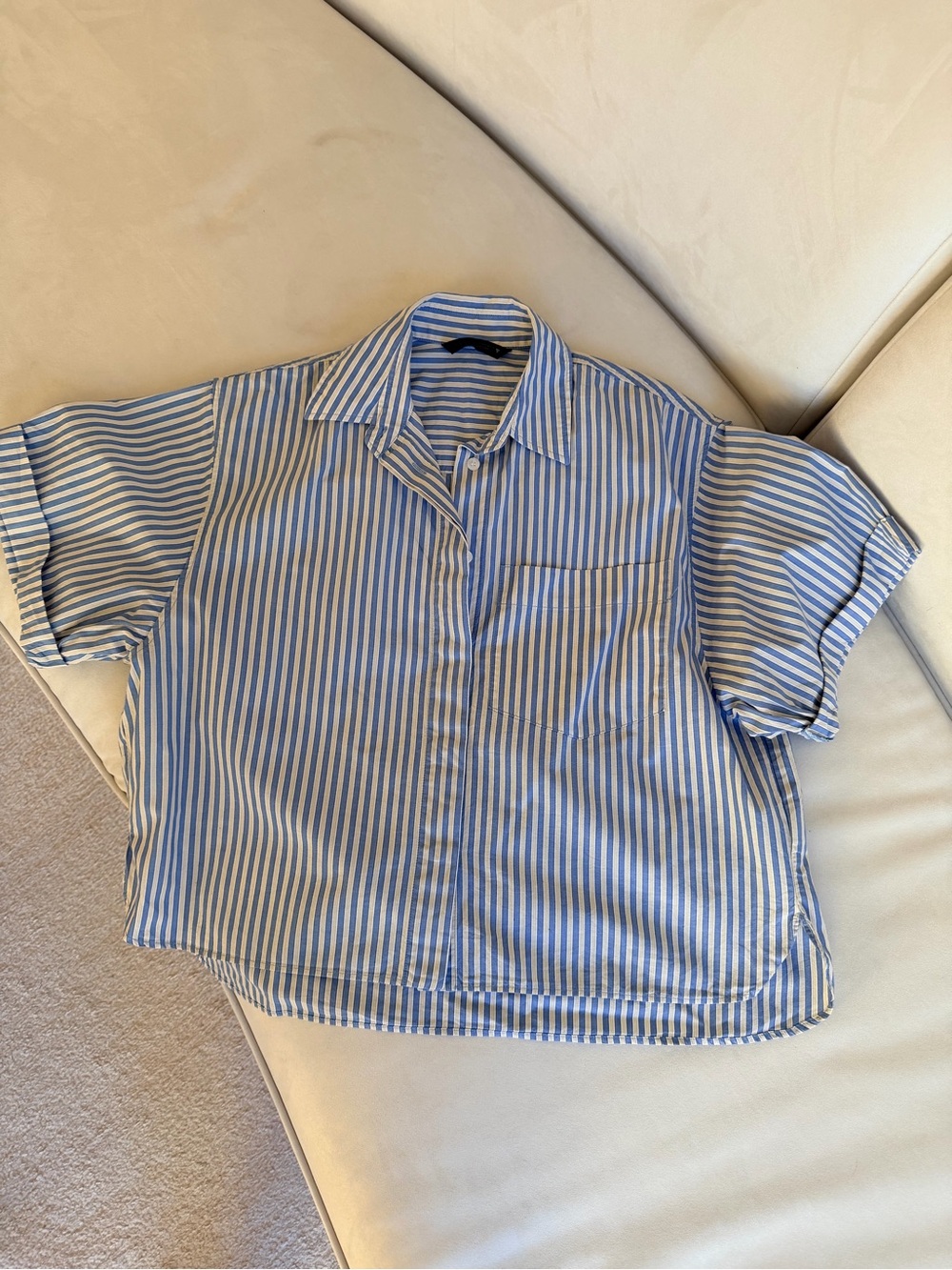 ZARA Blue and White Striped Cropped Shirt
